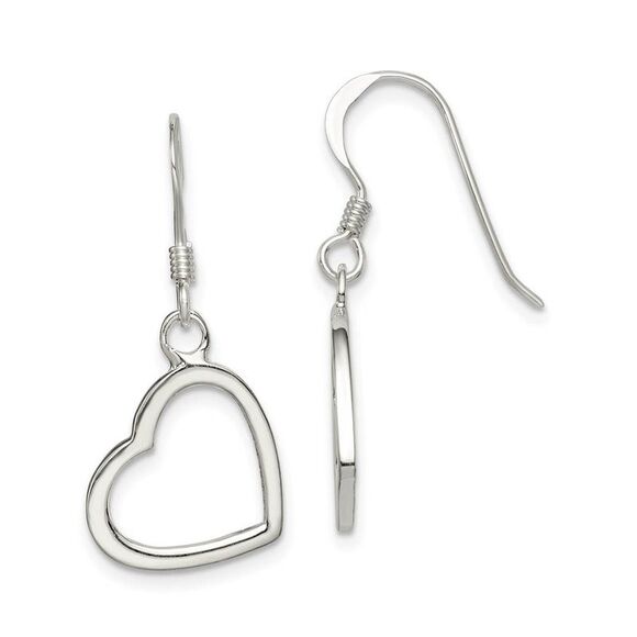12mm Open Heart Dangle Earrings in Sterling Silver - Picture 1 of 5